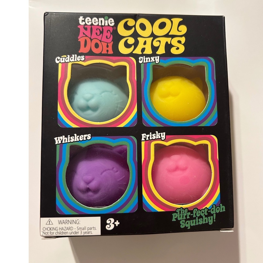 Schylling Teenie NeeDoh Cool Cats 4 Pack Squishy Fidget Toy Set 25274NAB New